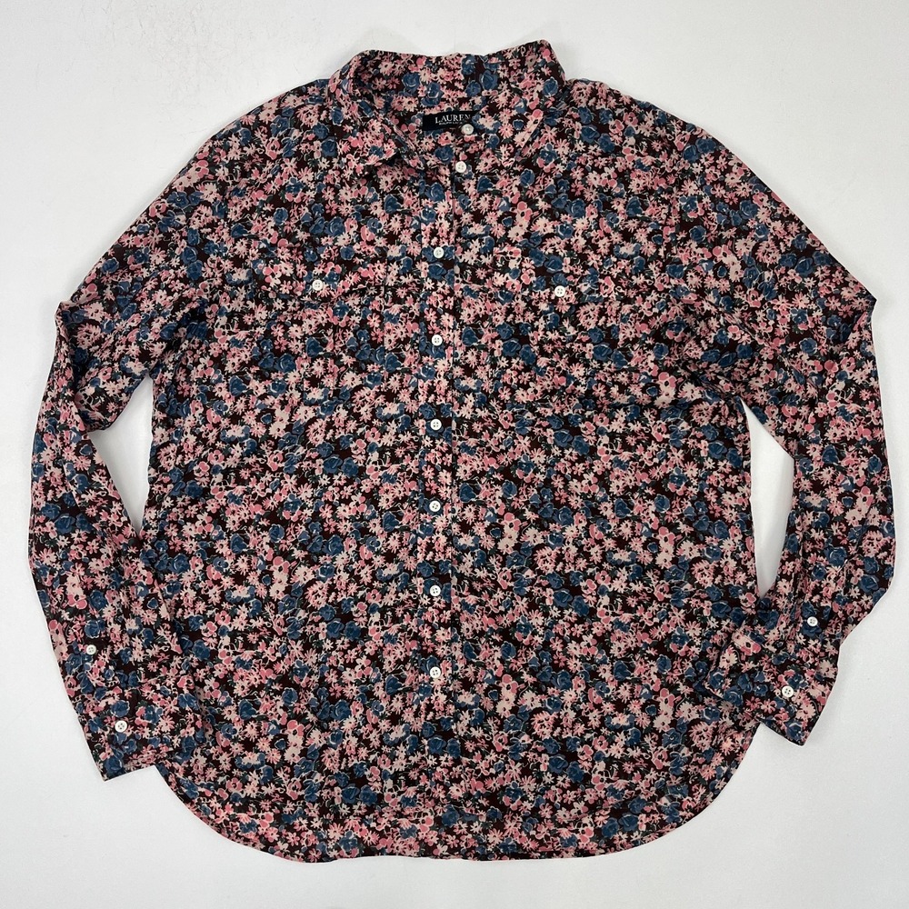 Lauren Ralph Lauren Floral Shirt Sz XL Long Sleeve Button Up Top Pink Blue - Picture 7 of 15